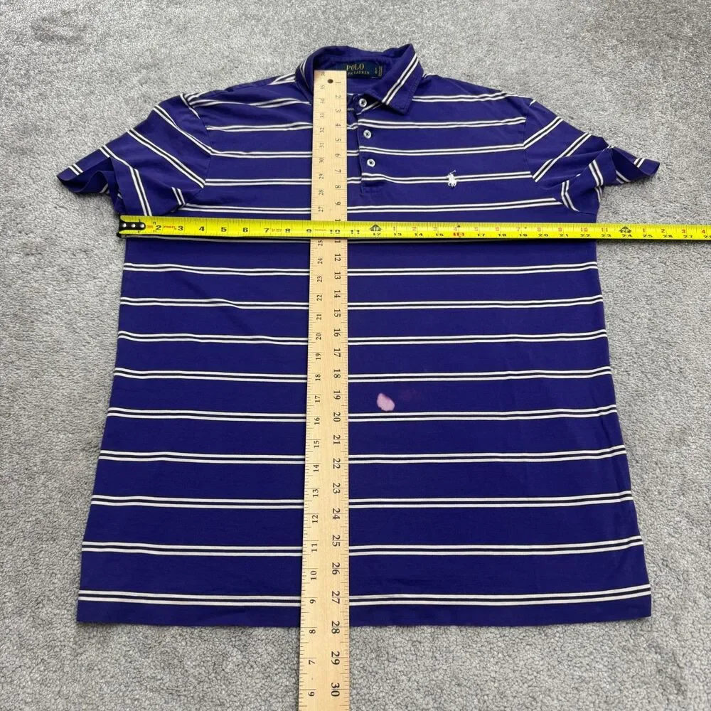 Polo Ralph Lauren Striped Polo Shirt Mens Large Purple White Pima Cotton Casual